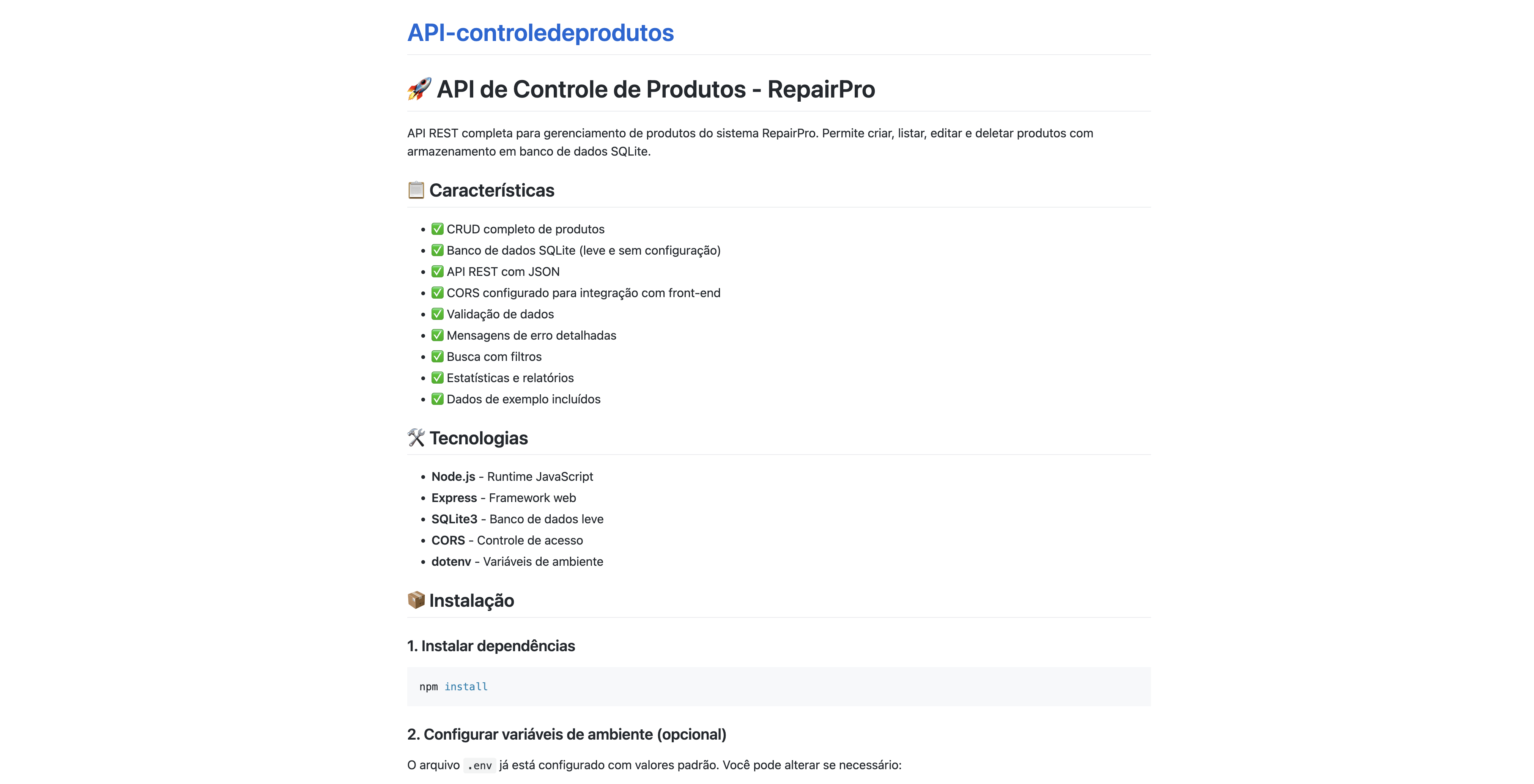 Controle de Produtos